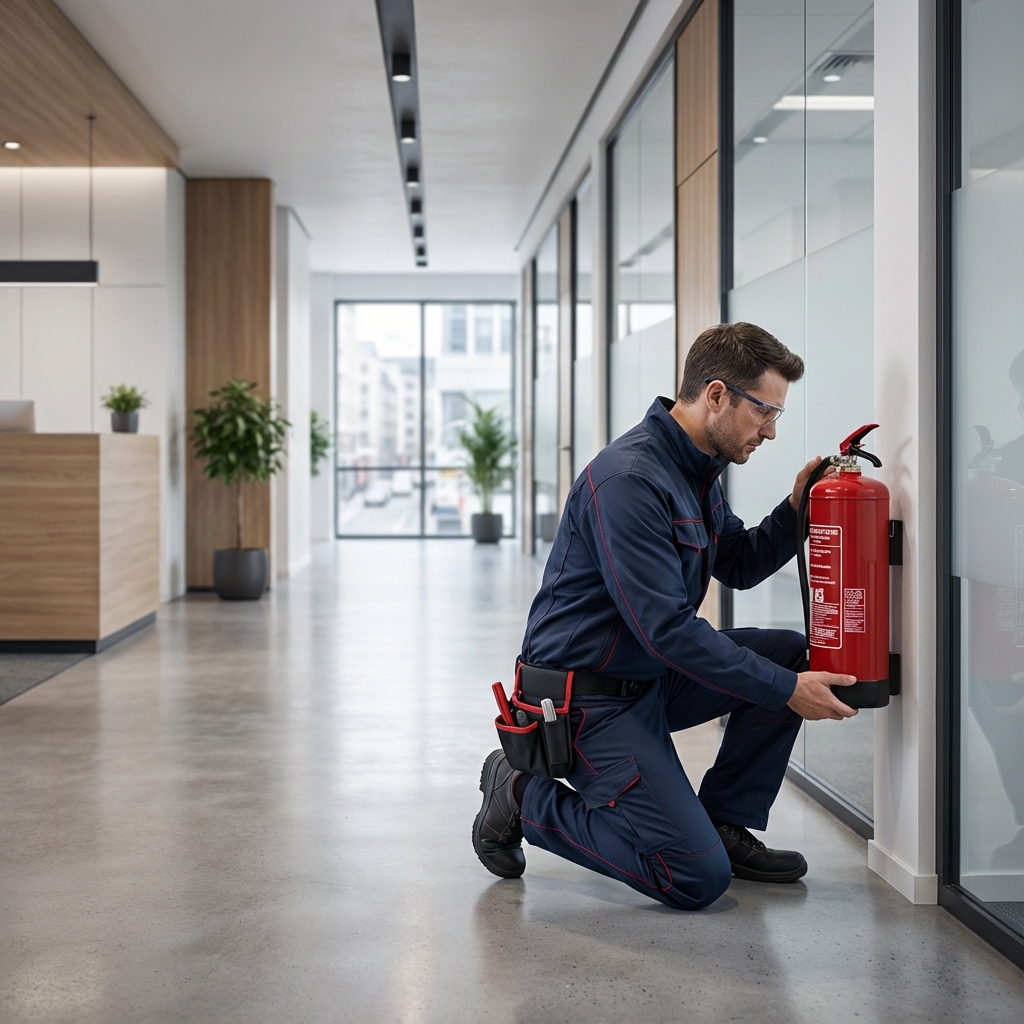 Brandschutz Service Techniker bei der Feuerlöscher Wartung